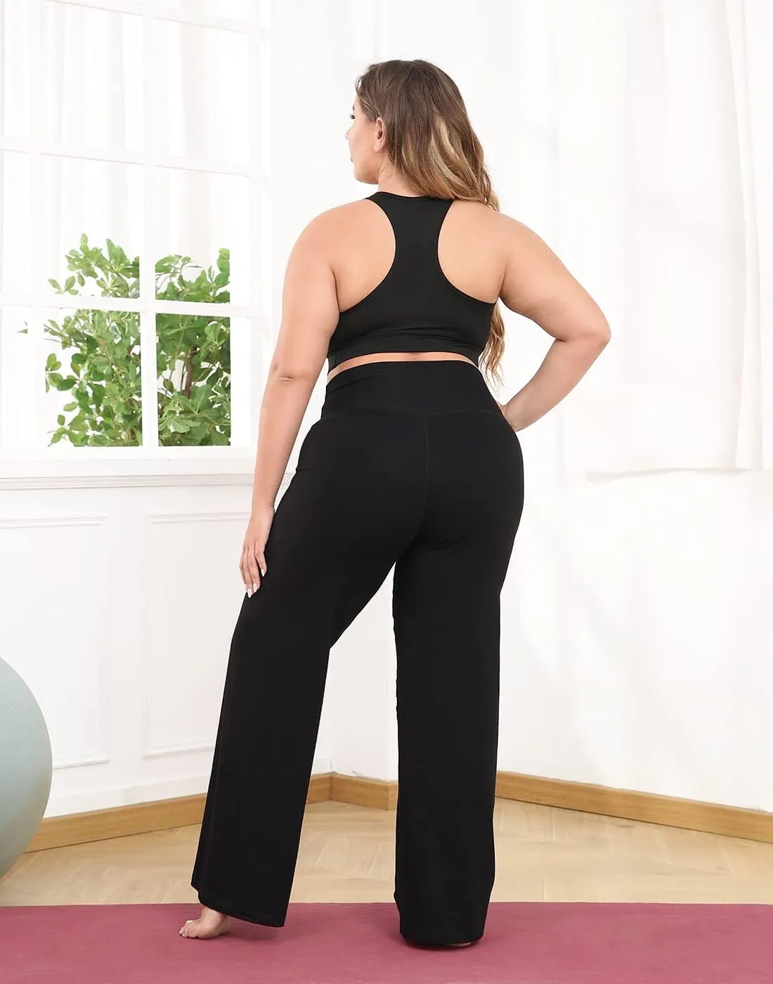 HDE Plus Size Wide Leg Cotton Yoga Pants for Women High Waist Workout Leggings