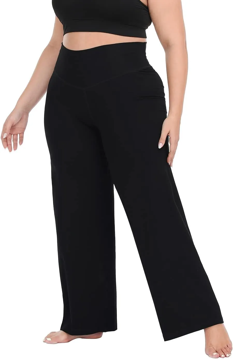 HDE Plus Size Wide Leg Cotton Yoga Pants for Women High Waist Workout Leggings