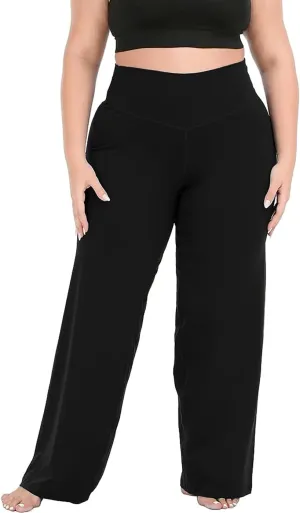 HDE Plus Size Wide Leg Cotton Yoga Pants for Women High Waist Workout Leggings