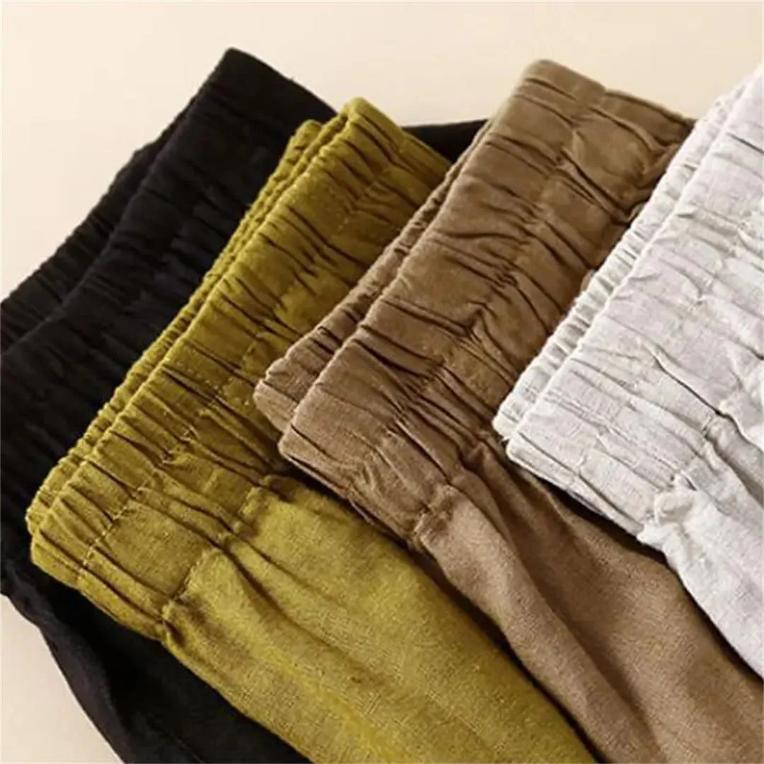 Hdhdeueh Women's Cotton and Linen Harem Pants Stretch High Waist Solid Color Palazzo Trousers