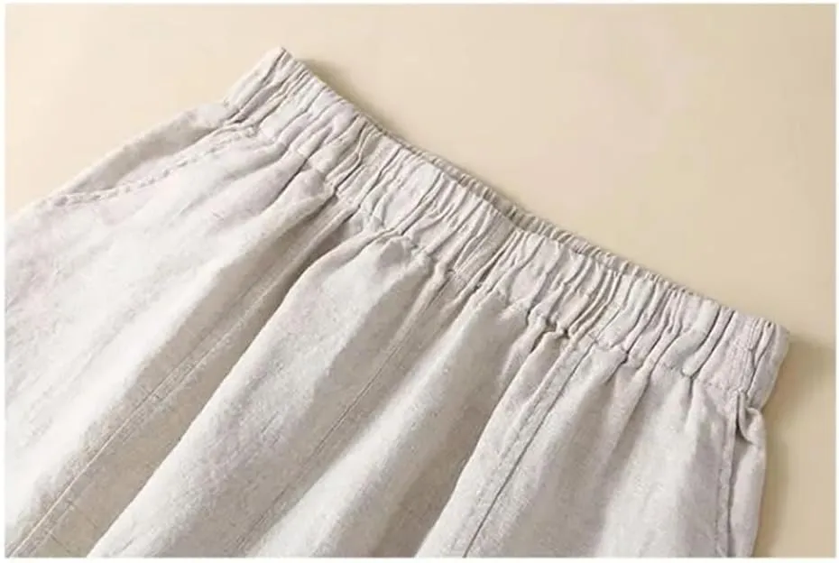 Hdhdeueh Women's Cotton and Linen Harem Pants Stretch High Waist Solid Color Palazzo Trousers