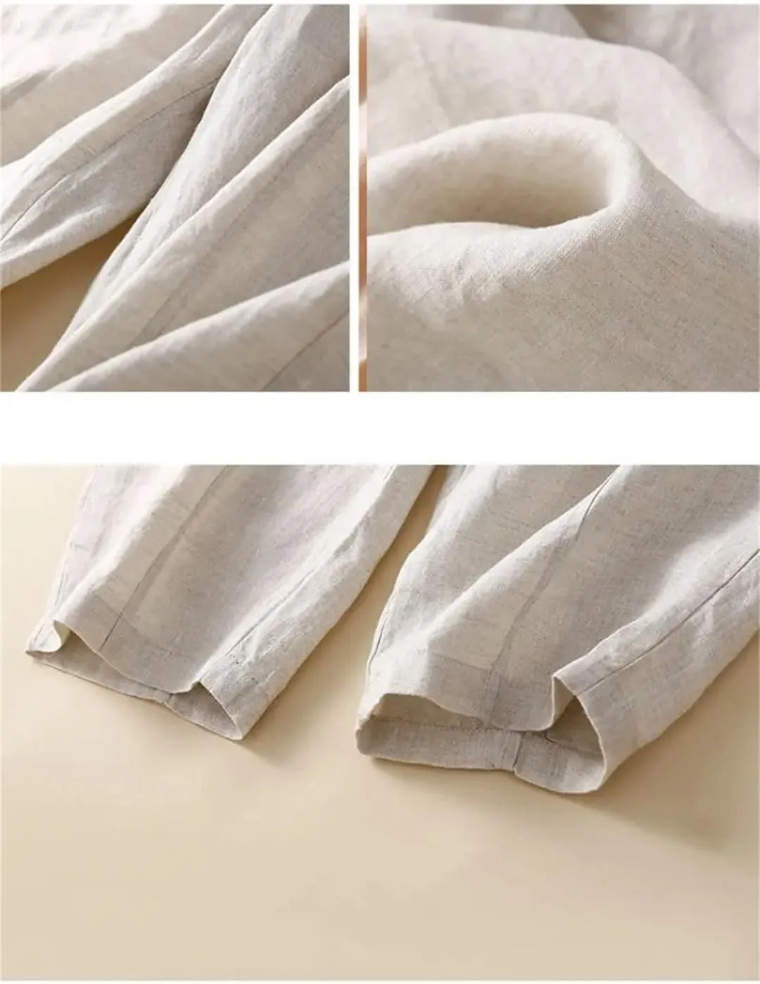 Hdhdeueh Women's Cotton and Linen Harem Pants Stretch High Waist Solid Color Palazzo Trousers