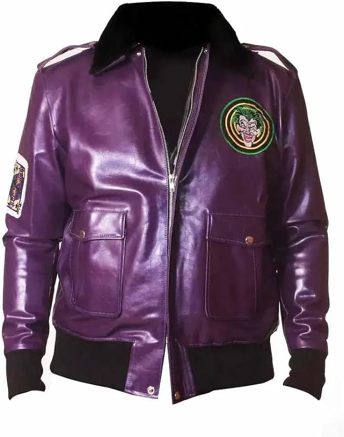 Henchmen Goon Purple Bomber Joker Jacket with Faux Fur Collar