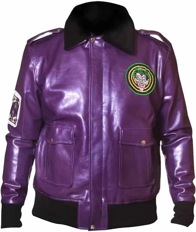 Henchmen Goon Purple Bomber Joker Jacket with Faux Fur Collar