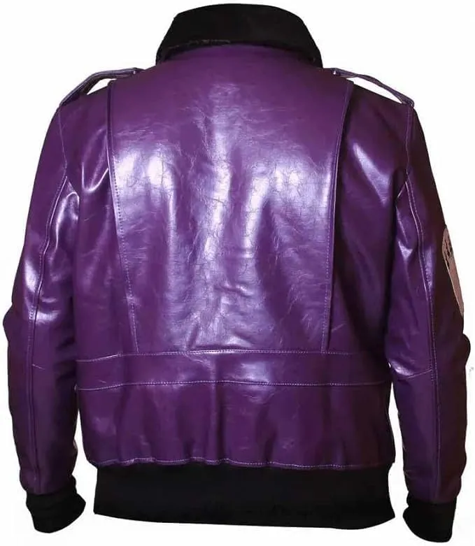 Henchmen Goon Purple Bomber Joker Jacket with Faux Fur Collar