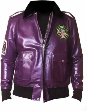 Henchmen Goon Purple Bomber Joker Jacket with Faux Fur Collar