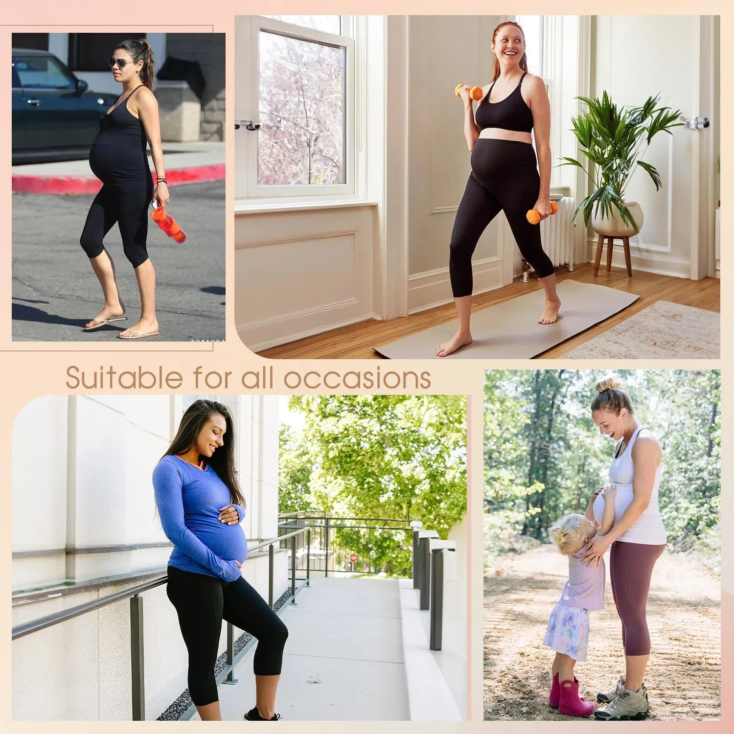 Hi Clasmix 3 Pack Maternity Capri Leggings with Pockets-Buttery Soft Workout Pregnancy Yoga Pants
