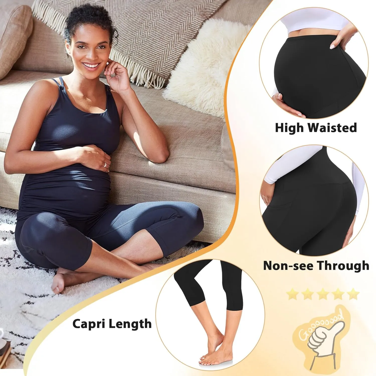 Hi Clasmix 3 Pack Maternity Capri Leggings with Pockets-Buttery Soft Workout Pregnancy Yoga Pants