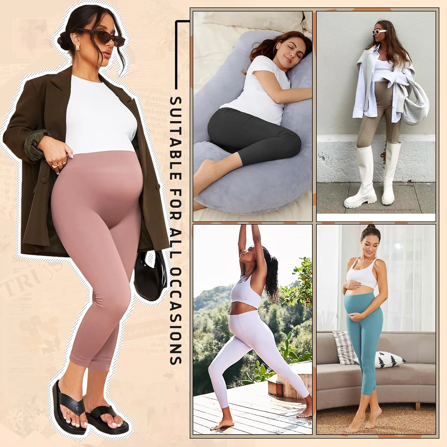Hi Clasmix 3 Pack Maternity Capri Leggings with Pockets-Buttery Soft Workout Pregnancy Yoga Pants