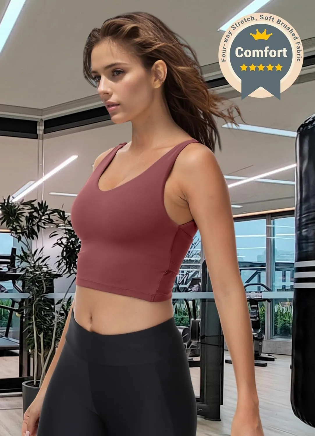 High Neck Sports Bra for Women Longline Full Coverage Sports Bras Medium Impact Padded Workout Crop Tops for Yoga Gym