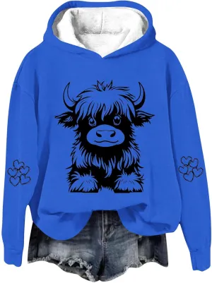 Highland Cow Hoodies for Women Cute Funny Graphic Sweatshirt Cowgirl Long Sleeve Plus Size Oversized Pullover Tops