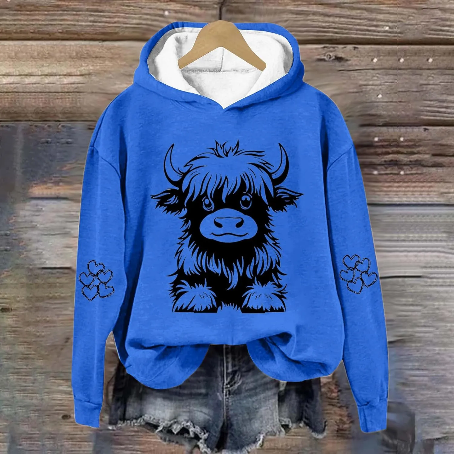 Highland Cow Hoodies for Women Cute Funny Graphic Sweatshirt Cowgirl Long Sleeve Plus Size Oversized Pullover Tops