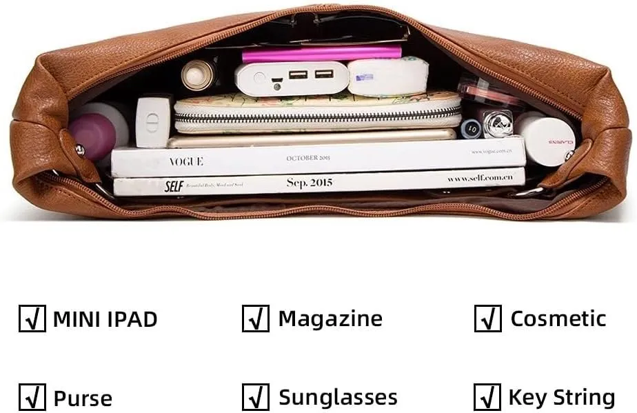 Hobo Tote Bag for Women Soft Faux Leather Shoulder Bag Retro Satchel Zipper Closure Handbag Large Capacity Purse Well made