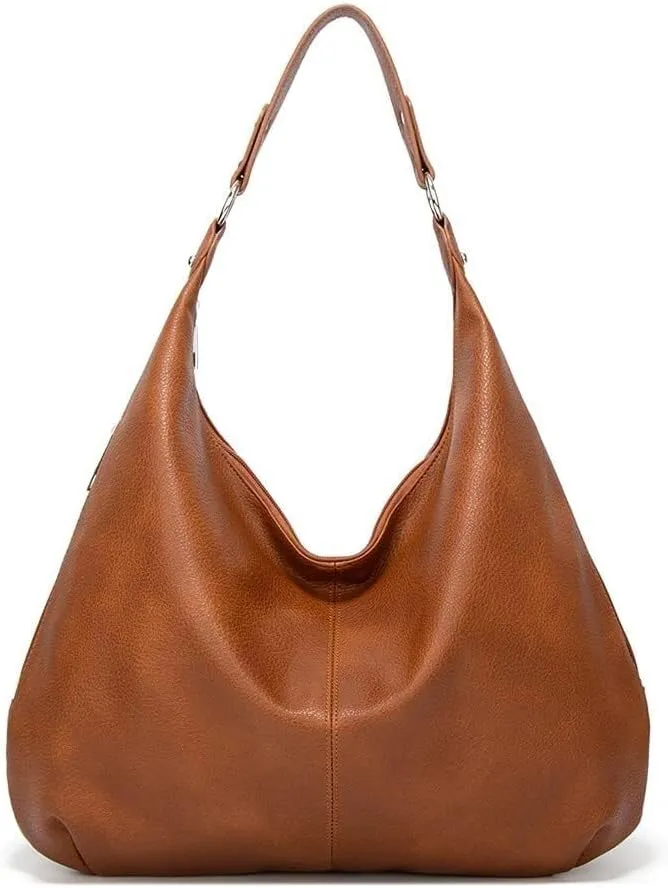 Hobo Tote Bag for Women Soft Faux Leather Shoulder Bag Retro Satchel Zipper Closure Handbag Large Capacity Purse Well made