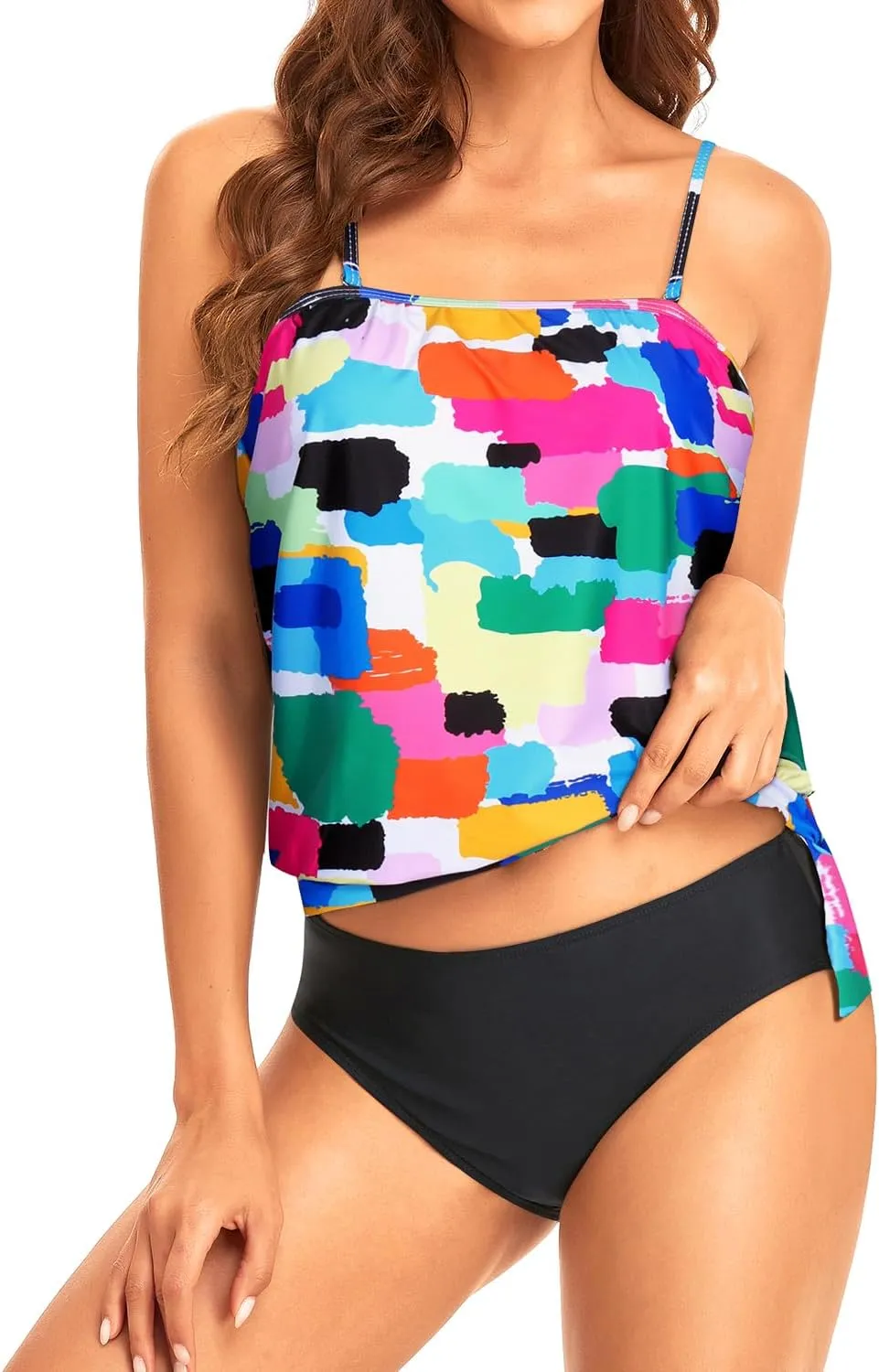 Holipick Two Piece Bathing Suit Strapless Tankini Swimsuits for Women Bandeau Swimsuits Blouson Tankini Tops with Bottom
