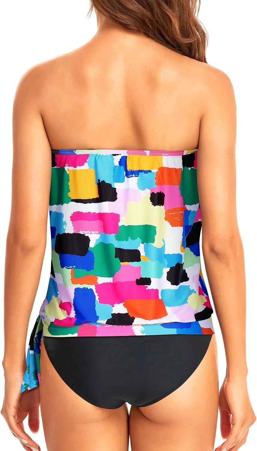 Holipick Two Piece Bathing Suit Strapless Tankini Swimsuits for Women Bandeau Swimsuits Blouson Tankini Tops with Bottom