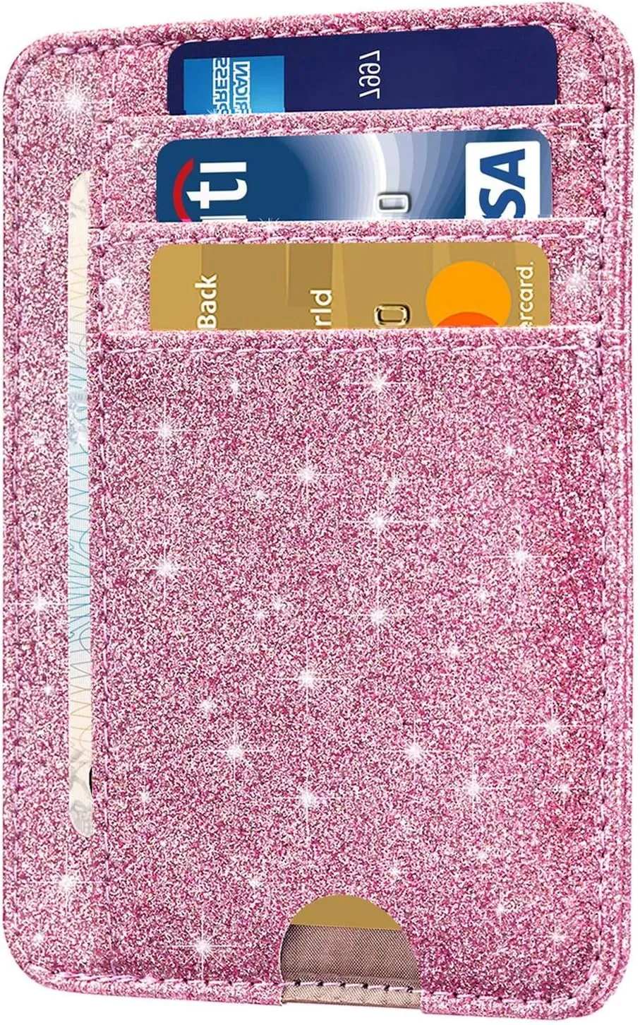 HOTCOOL Card Holder Wallet Front Pocket Minimalist Travel Cute Funny Thin Leather With RFID Blocking Small Credit Card Holder Wallet for Men & Women Girls Organizer Gifts, Glitter Pink
