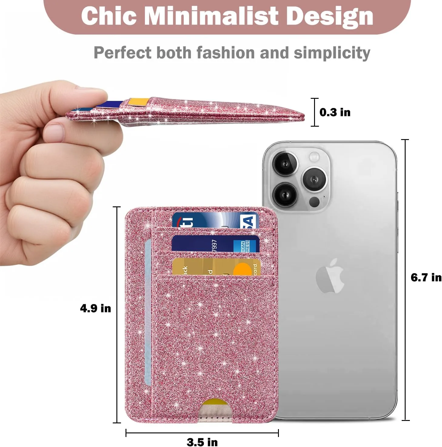 HOTCOOL Card Holder Wallet Front Pocket Minimalist Travel Cute Funny Thin Leather With RFID Blocking Small Credit Card Holder Wallet for Men & Women Girls Organizer Gifts, Glitter Pink