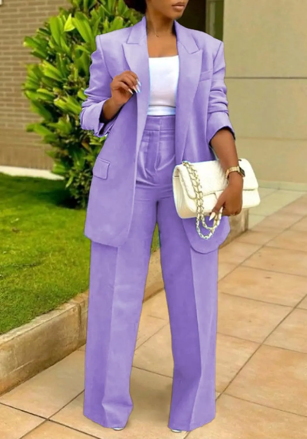 HuiSiFang Women's Business Casual Suits 2 Piece Dressy Blazer and Loose Straight Leg Pants Set