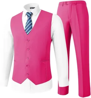 HUUTOE Mens Vest and Pants Suit 2 Piece Slim Fit Suits for Wedding Grooms Dress Waistcoat Pants Casual Prom Tuxedo Set