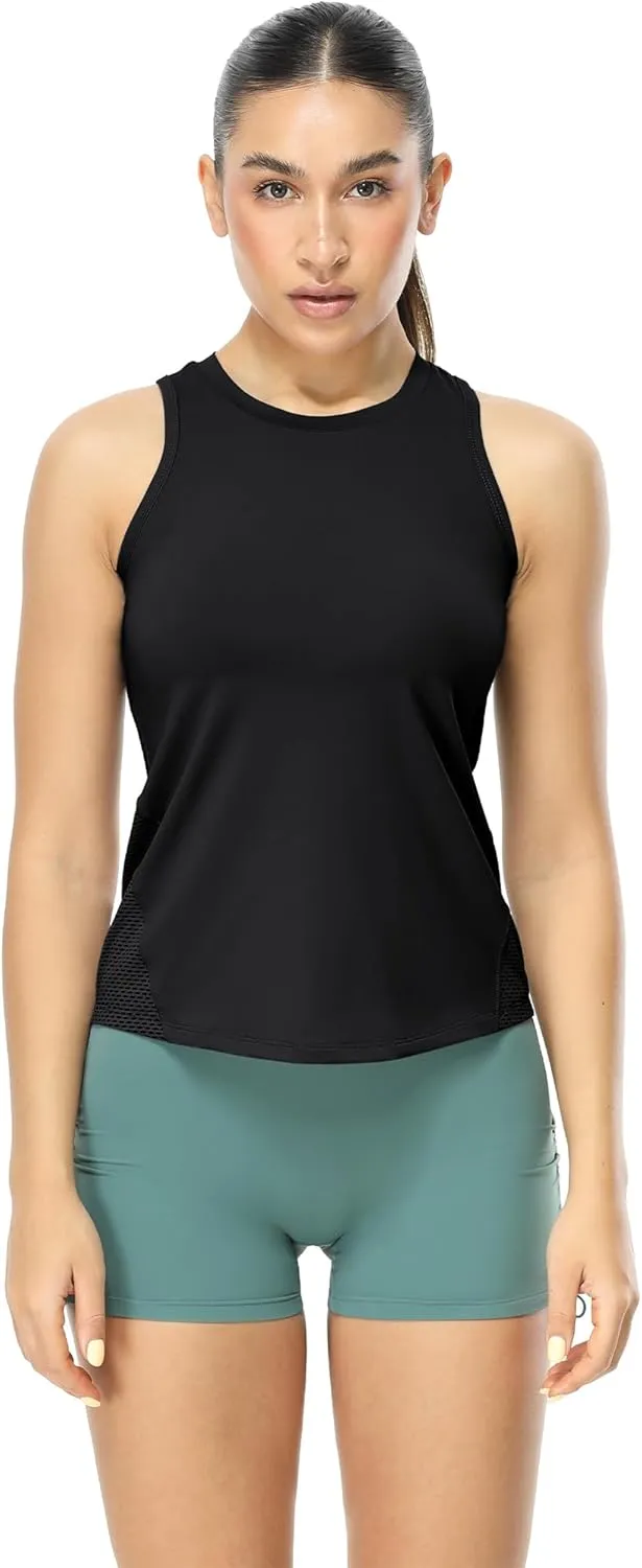 icyzone High Neck Workout Tank Tops for Women, Cool Feeling Gym Athletic Yoga Exercise Running Quick Dry Sports Shirts