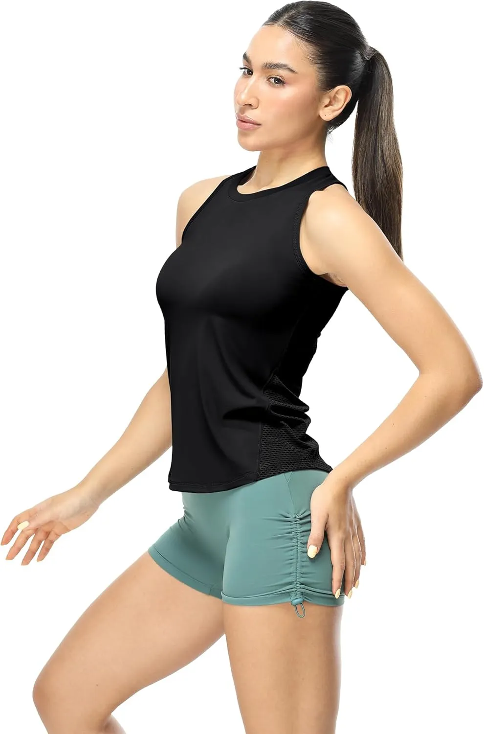 icyzone High Neck Workout Tank Tops for Women, Cool Feeling Gym Athletic Yoga Exercise Running Quick Dry Sports Shirts