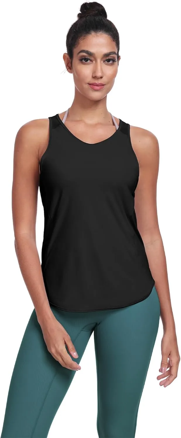 icyzone Racerback Workout Tank Tops for Women, Quick Dry Yoga Athletic Fitness Running Gym Top