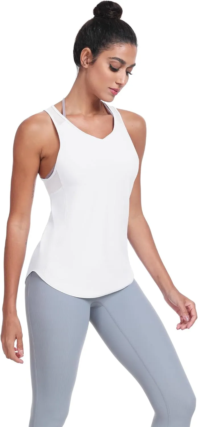 icyzone Racerback Workout Tank Tops for Women, Quick Dry Yoga Athletic Fitness Running Gym Top