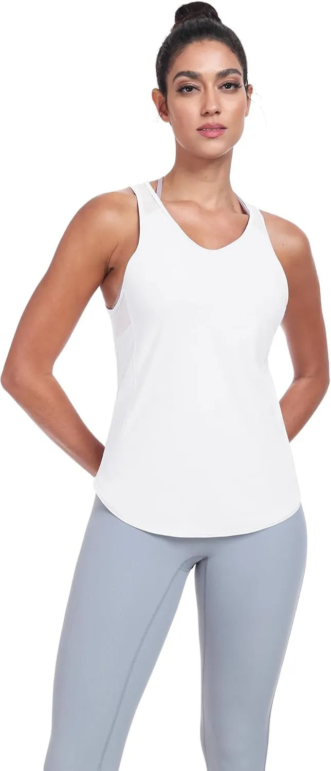 icyzone Racerback Workout Tank Tops for Women, Quick Dry Yoga Athletic Fitness Running Gym Top