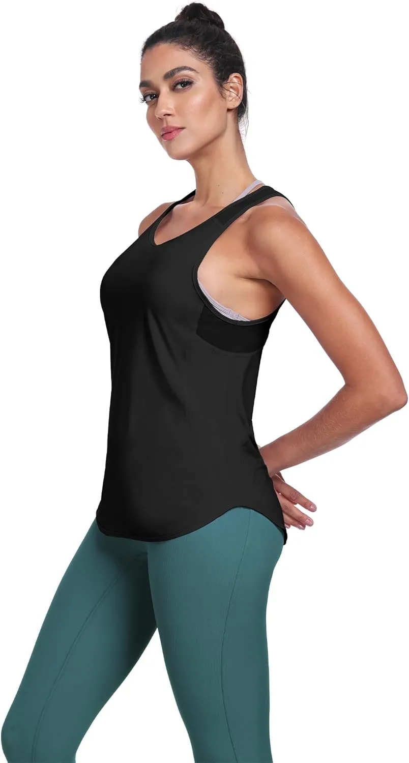 icyzone Racerback Workout Tank Tops for Women, Quick Dry Yoga Athletic Fitness Running Gym Top
