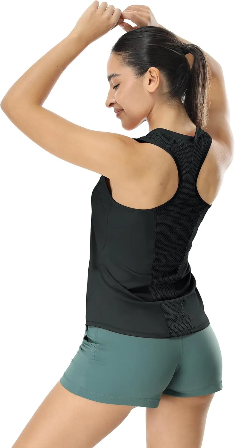 icyzone Racerback Workout Tank Tops for Women, V Neck Quick Dry Gym Athletic Yoga Exercise Running Shirts