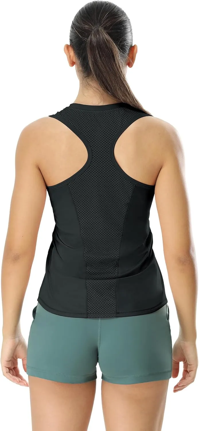 icyzone Racerback Workout Tank Tops for Women, V Neck Quick Dry Gym Athletic Yoga Exercise Running Shirts