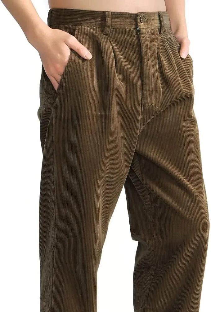 IDEALSANXUN Mens Corduroy Pants Casual Straight Leg Pleated Dress Pants