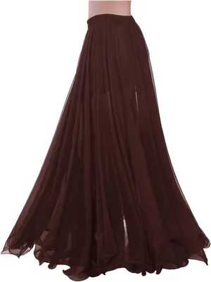 Indian Trendy Women Full/Ankle Length Elastic Pleated Retro Maxi Chiffon Long Skirt