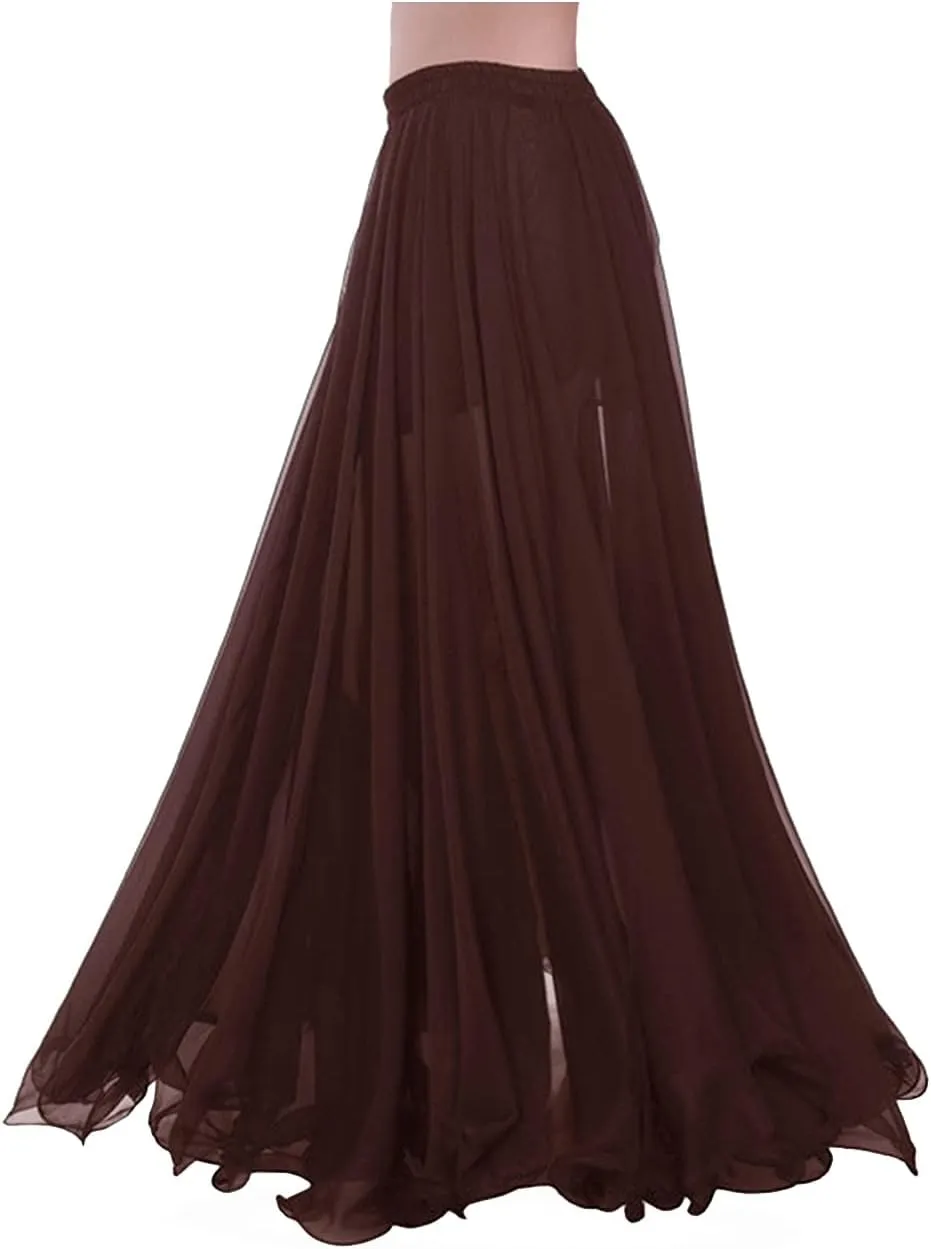 Indian Trendy Women Full/Ankle Length Elastic Pleated Retro Maxi Chiffon Long Skirt
