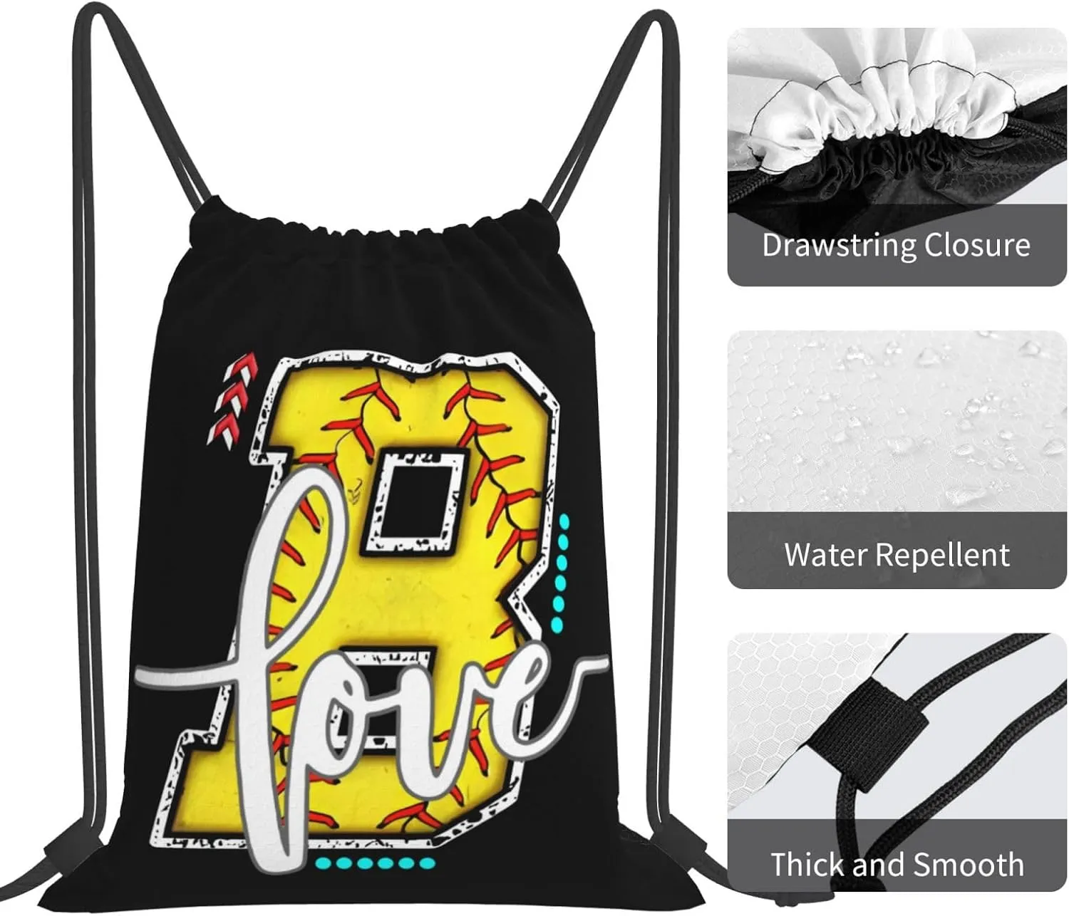 Initials Drawstring Backpack Black Cinch Bags Foldable Sports Gym Sackpack For Men Women (Softball Letter B)
