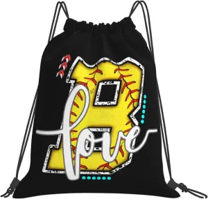 Initials Drawstring Backpack Black Cinch Bags Foldable Sports Gym Sackpack For Men Women (Softball Letter B)
