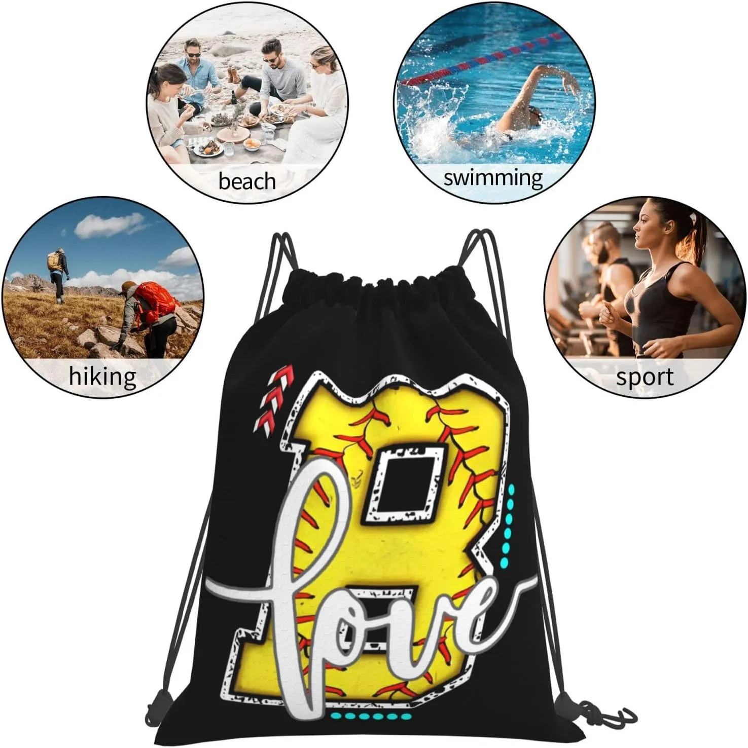 Initials Drawstring Backpack Black Cinch Bags Foldable Sports Gym Sackpack For Men Women (Softball Letter B)