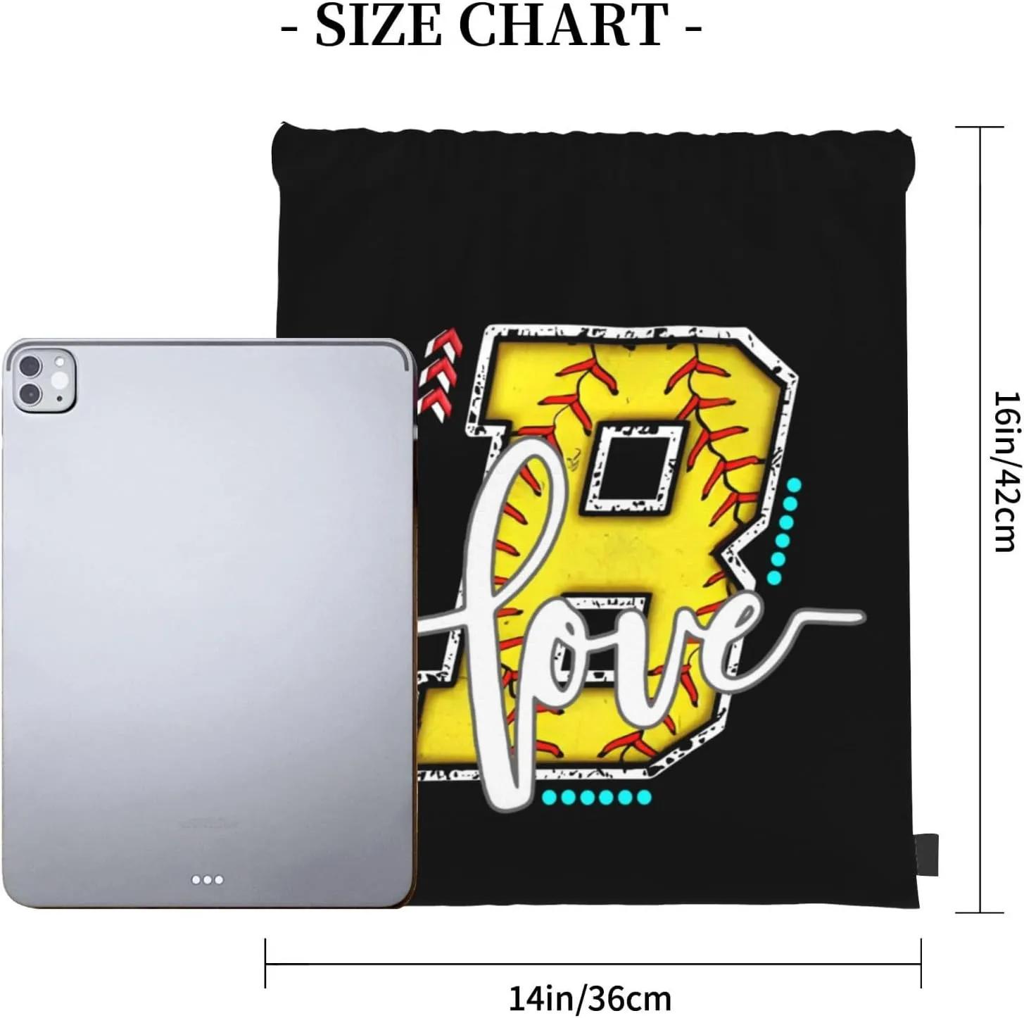 Initials Drawstring Backpack Black Cinch Bags Foldable Sports Gym Sackpack For Men Women (Softball Letter B)