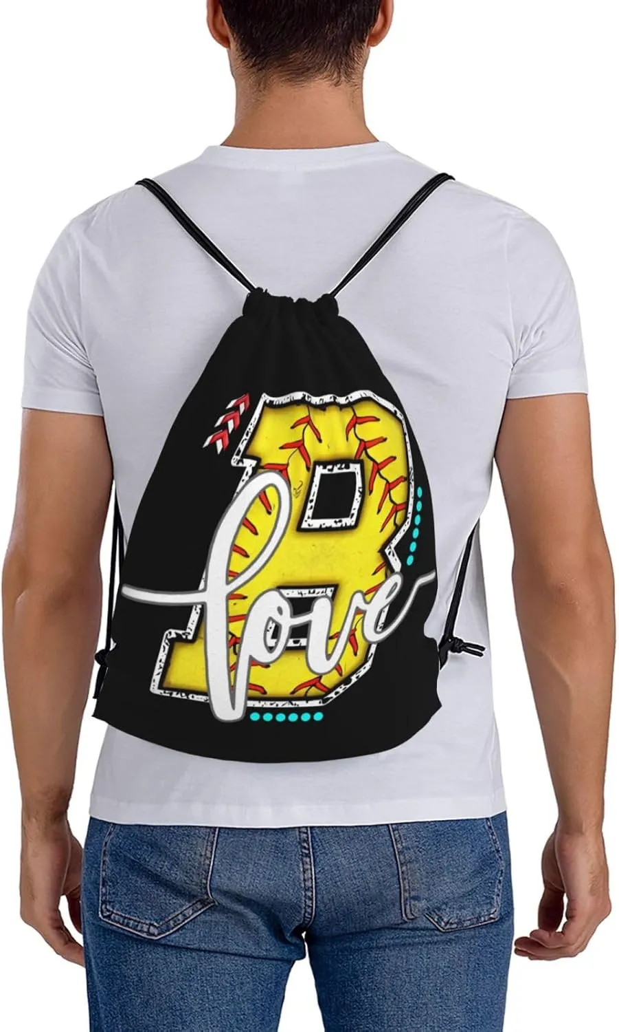 Initials Drawstring Backpack Black Cinch Bags Foldable Sports Gym Sackpack For Men Women (Softball Letter B)