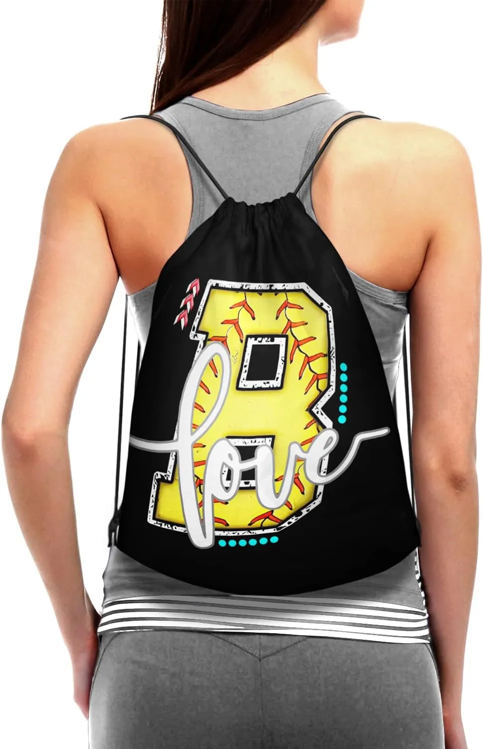 Initials Drawstring Backpack Black Cinch Bags Foldable Sports Gym Sackpack For Men Women (Softball Letter B)
