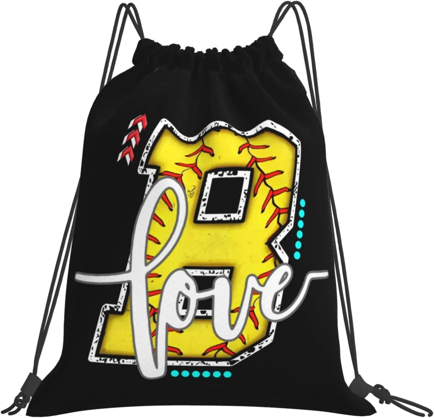 Initials Drawstring Backpack Black Cinch Bags Foldable Sports Gym Sackpack For Men Women (Softball Letter B)