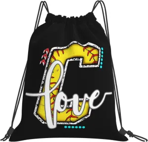 Initials Drawstring Backpack Black Cinch Bags Foldable Sports Gym Sackpack For Men Women (Softball Letter C)