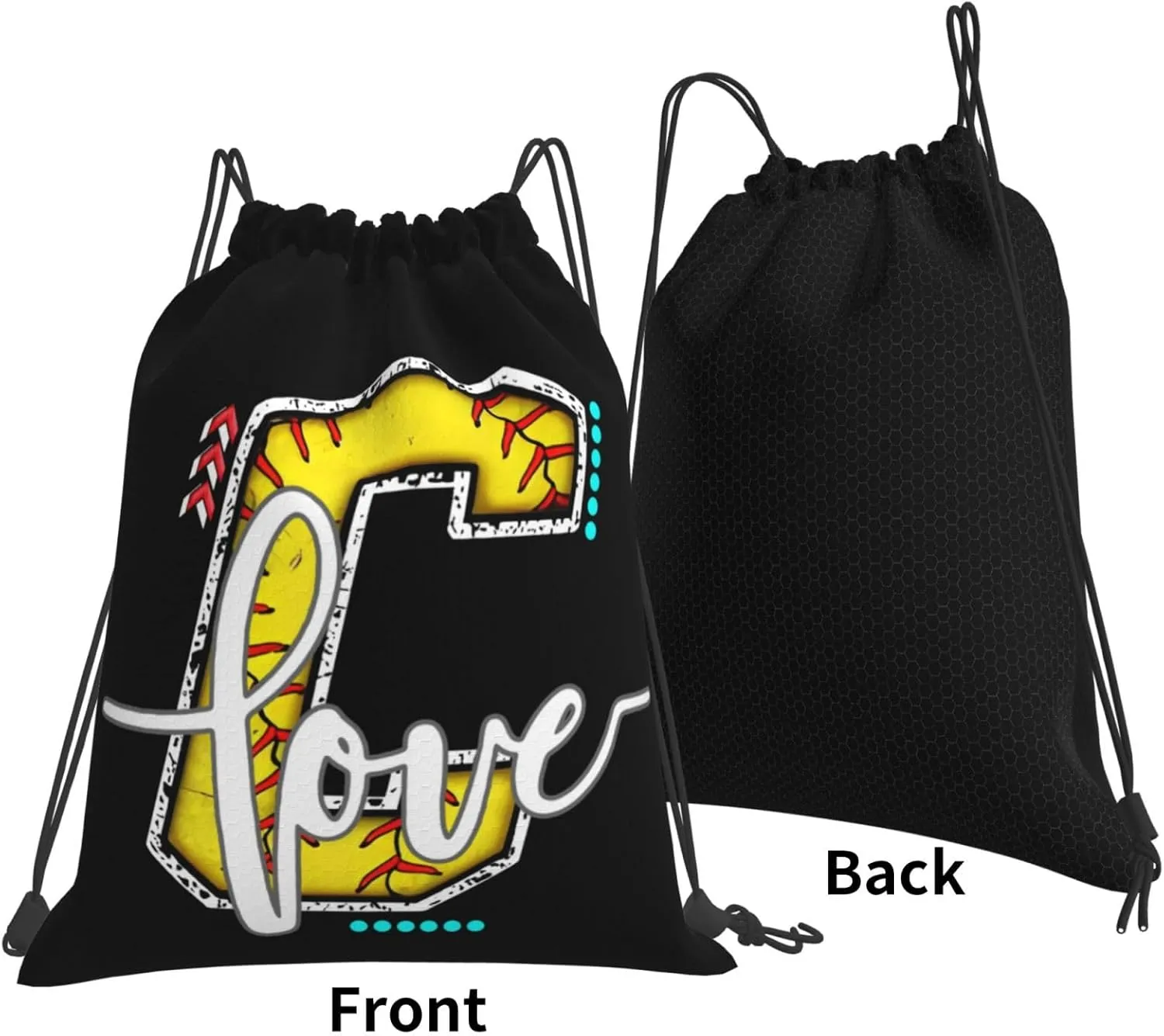 Initials Drawstring Backpack Black Cinch Bags Foldable Sports Gym Sackpack For Men Women (Softball Letter C)