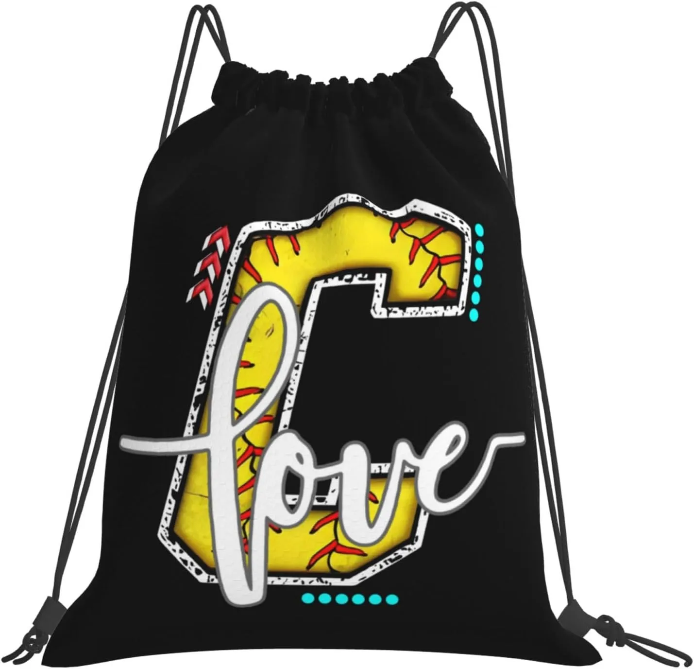 Initials Drawstring Backpack Black Cinch Bags Foldable Sports Gym Sackpack For Men Women (Softball Letter C)