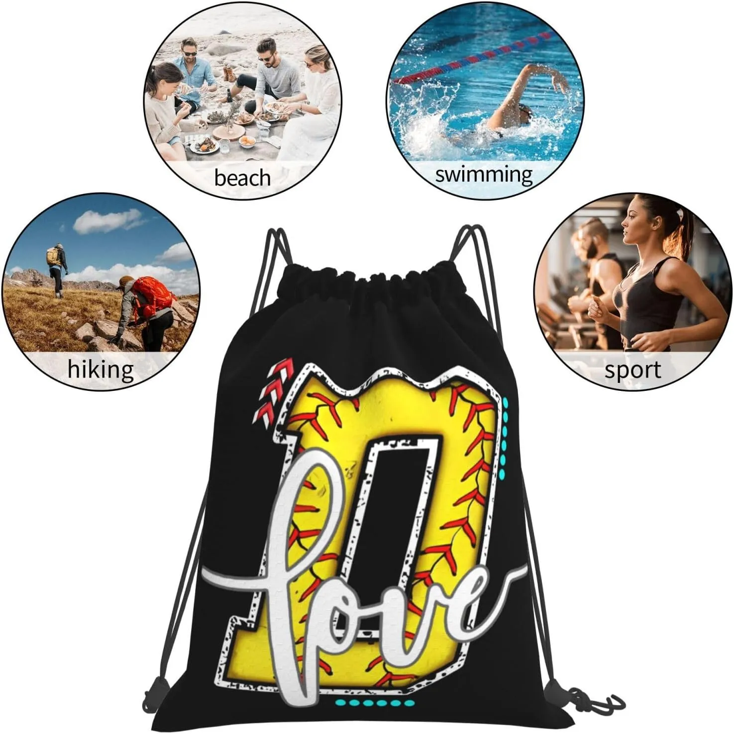 Initials Drawstring Backpack Black Cinch Bags Foldable Sports Gym Sackpack For Men Women (Softball Letter D)