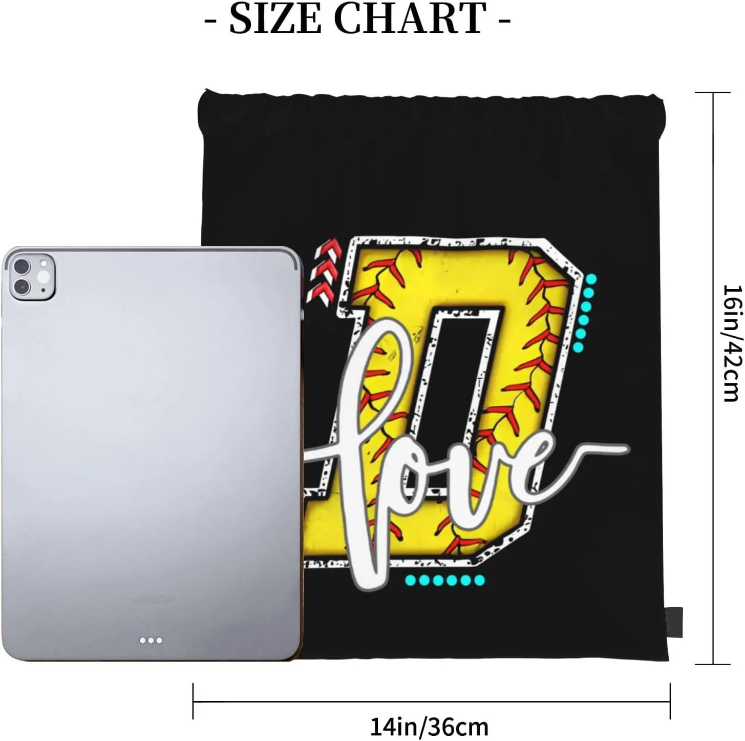 Initials Drawstring Backpack Black Cinch Bags Foldable Sports Gym Sackpack For Men Women (Softball Letter D)