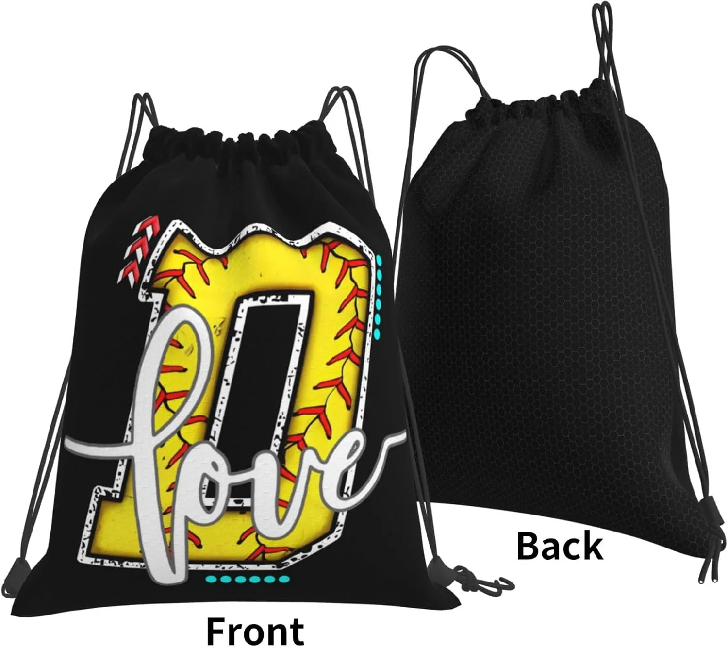 Initials Drawstring Backpack Black Cinch Bags Foldable Sports Gym Sackpack For Men Women (Softball Letter D)