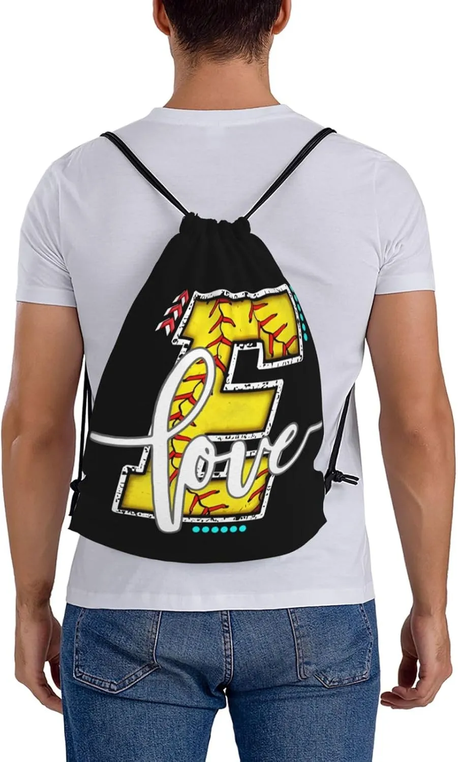 Initials Drawstring Backpack Black Cinch Bags Foldable Sports Gym Sackpack For Men Women (Softball Letter E)