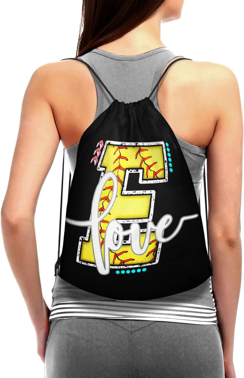 Initials Drawstring Backpack Black Cinch Bags Foldable Sports Gym Sackpack For Men Women (Softball Letter E)